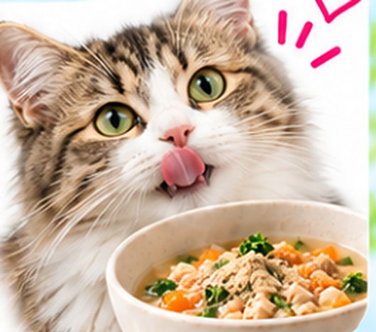 スープに顔を近づける猫