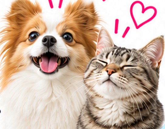 寄り添う犬と猫